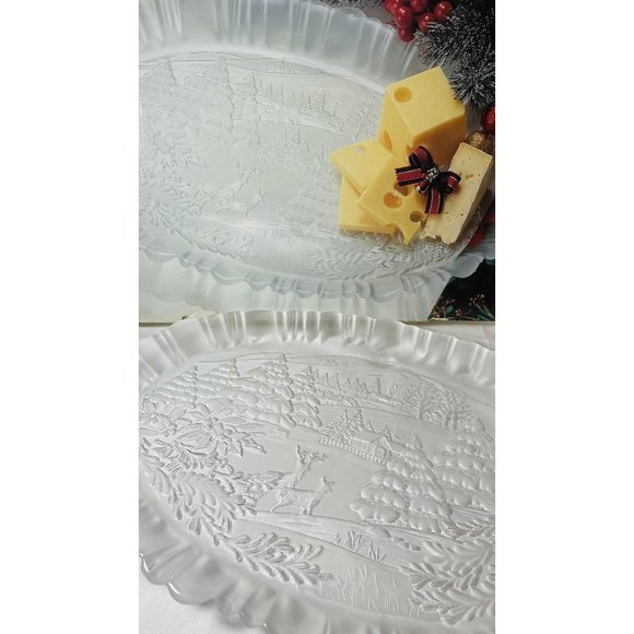 Mikasa Winter Dreams Frosted Canape Tray 17 3/4” Serving Thick Plate Vintage - Picture 1 of 16